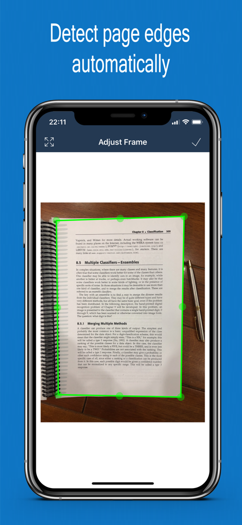 Fast Scanner - PDF Doc Scan - Fast Scanner app interface showing automatic page edge detection