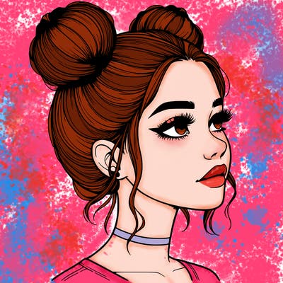 realistic girl with buns on the top of her head