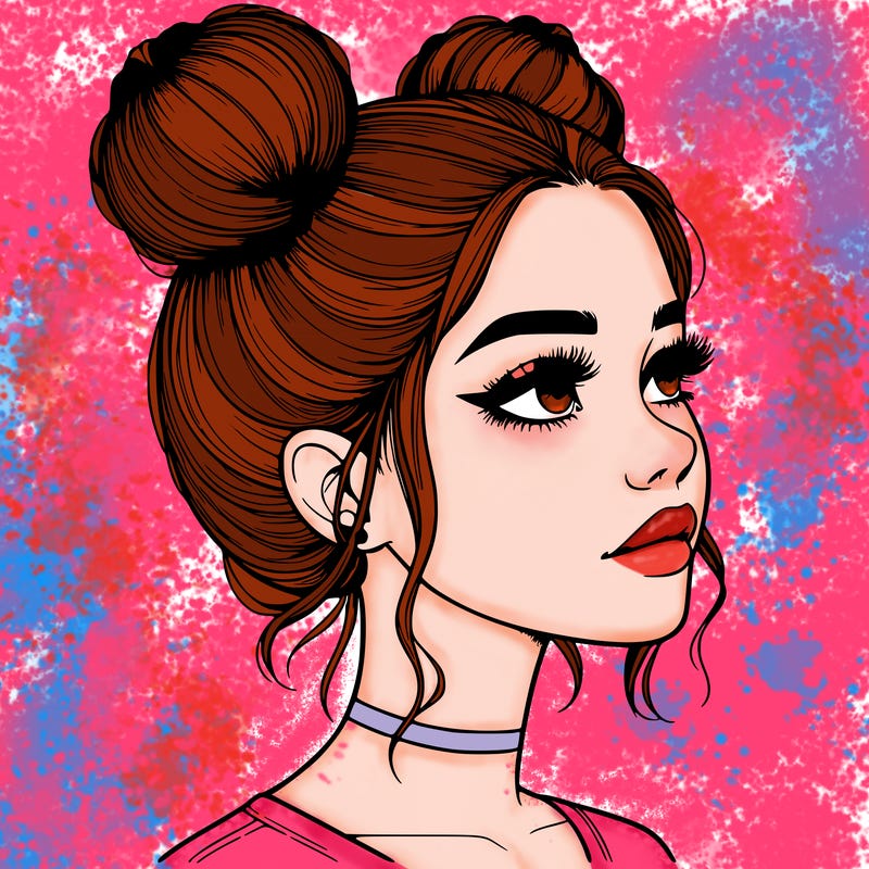 realistic girl with buns on the top of her head