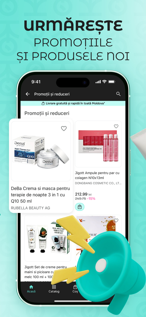 割引付きの様々な美容・スキンケア製品を表示するKokikoモバイルアプリのプロモーション画面のスクリーンショット。