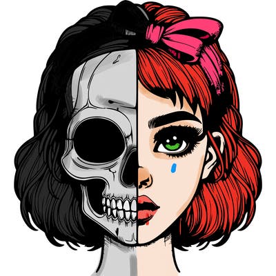 realistic girl with half skull mask