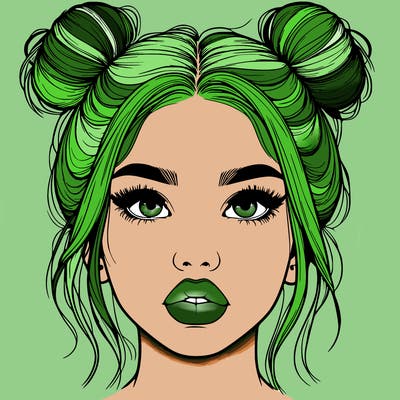 realistic girl with two buns on her hair and lips