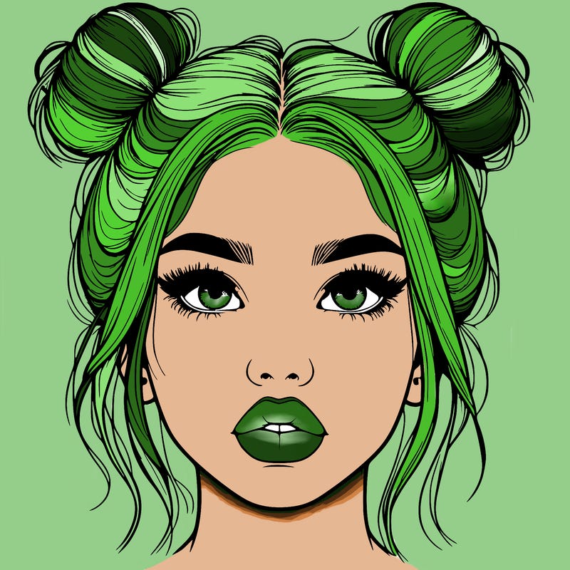 realistic girl with two buns on her hair and lips