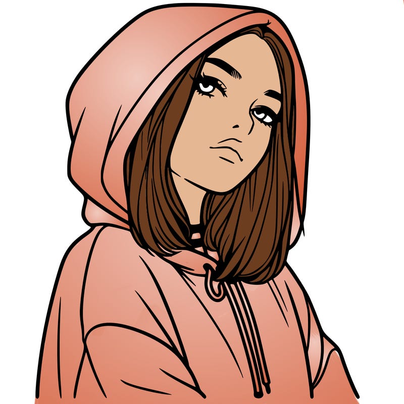 a realistic girl in a hoodie