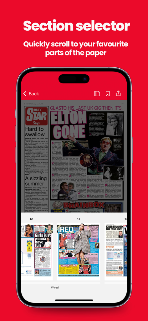 Daily Star app section selector for browsing digital newspaper pages