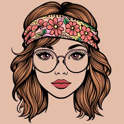 hippie girl with glasses realistic