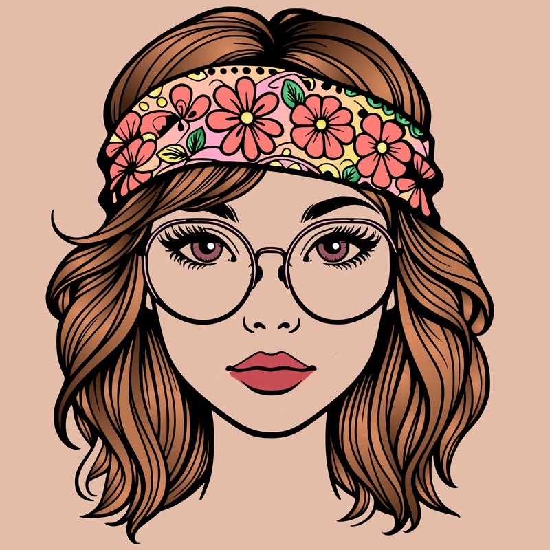 hippie girl with glasses realistic