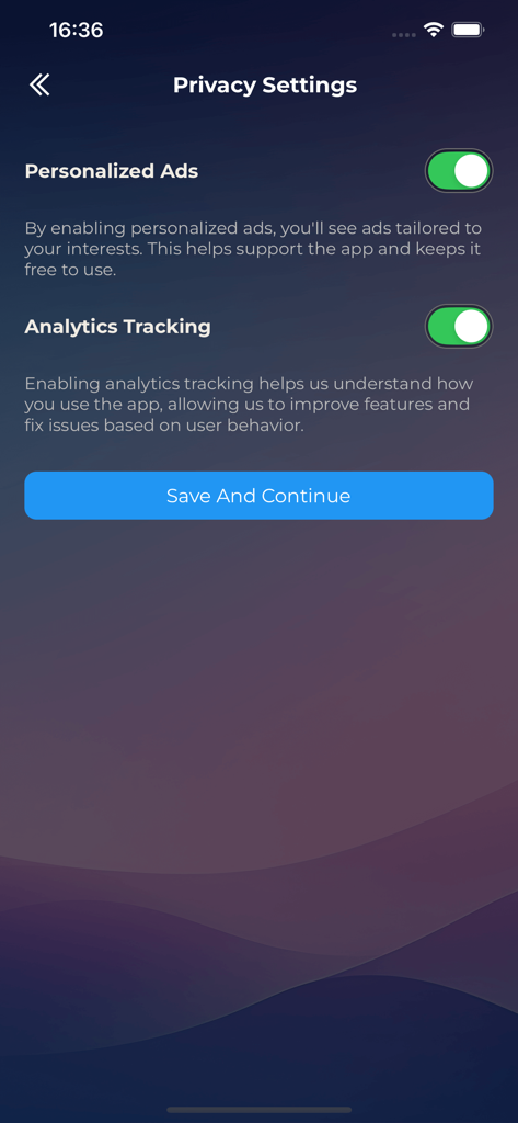 4 Pics 1 Word Answers Help - Datenschutzeinstellungen für personalisierte Anzeigen und Analyse-Tracking in der App.