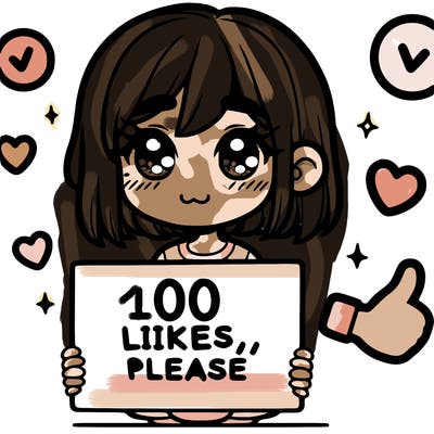 a girl with a sign saying 100 likes, please