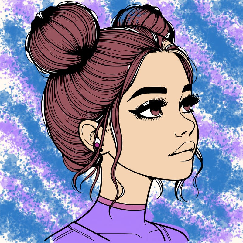 realistic girl with buns on the top of her head