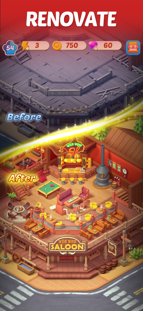 Merge Cooking® - Before and after restaurant renovation of a Wild West Saloon