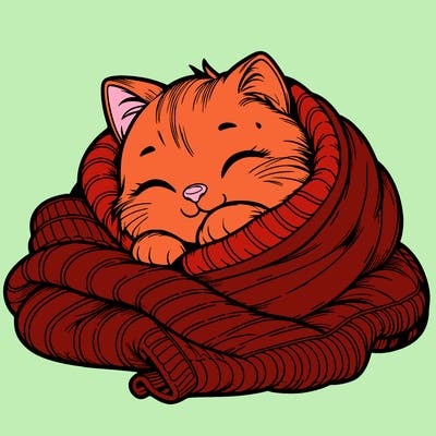 realistic cozy cat in a blanket