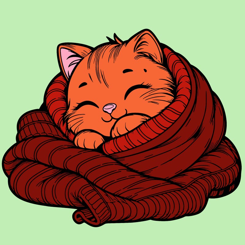 realistic cozy cat in a blanket