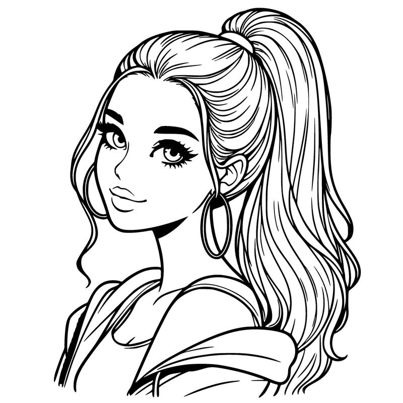 realistic girl with a high ponytail