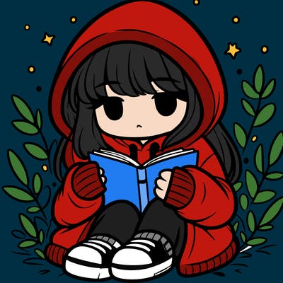 girl in oversized hoodie reading a book