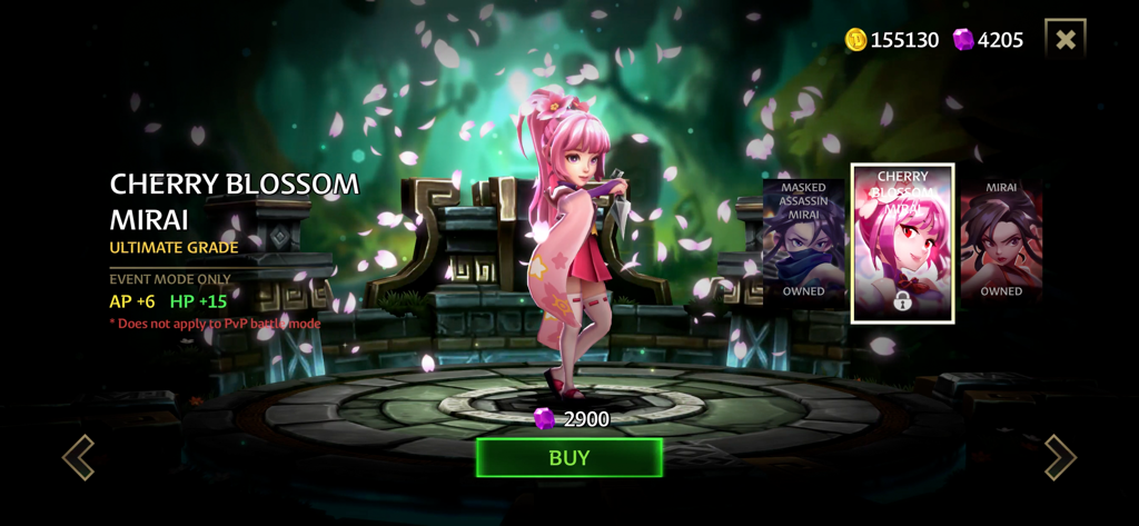 Cherry Blossom Mirai ultimate grade hero skin selection screen in Dicast Rules of Chaos