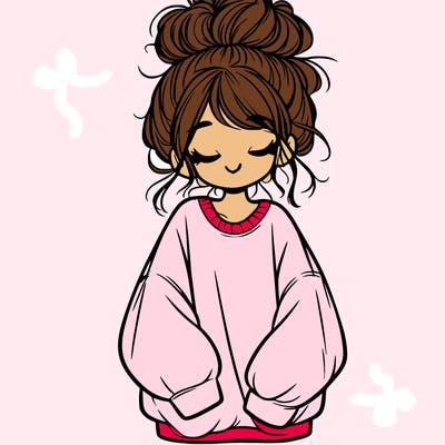 girl with baggy sweatshirt and messy bun