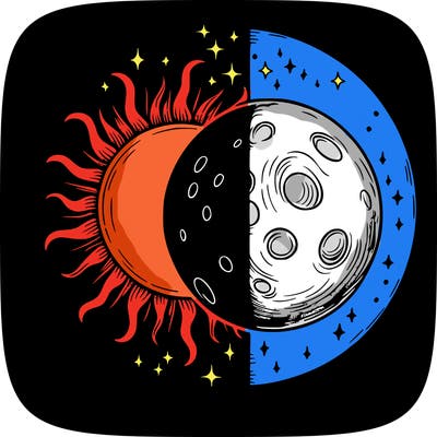 half sun, half moon, realistic drawing