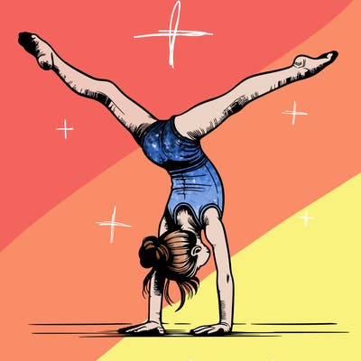 realistic gymnastic hand stand girl in four splits