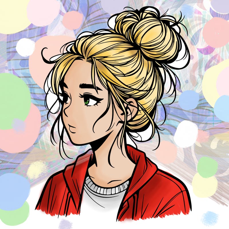 realistic teenage girl with a messy bun