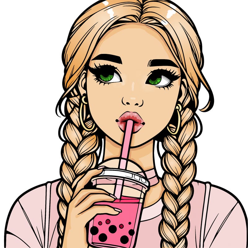 realistic girl with braided hair drinking boba