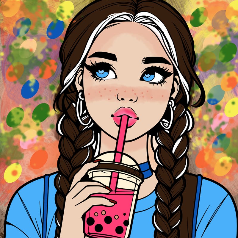 realistic girl with braided hair drinking boba