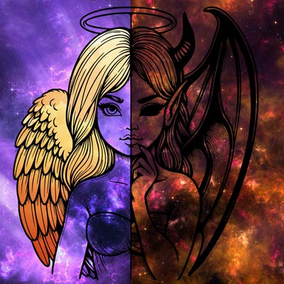 realistic angel half demon