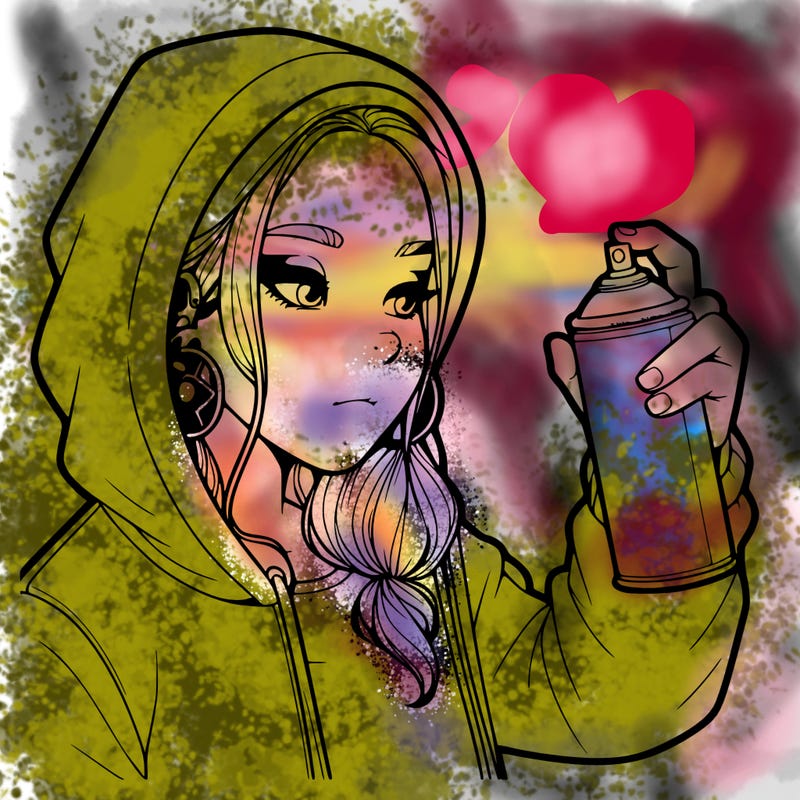 a realistic girl, spray painting