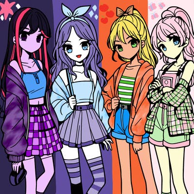 teen manga girls group of 4