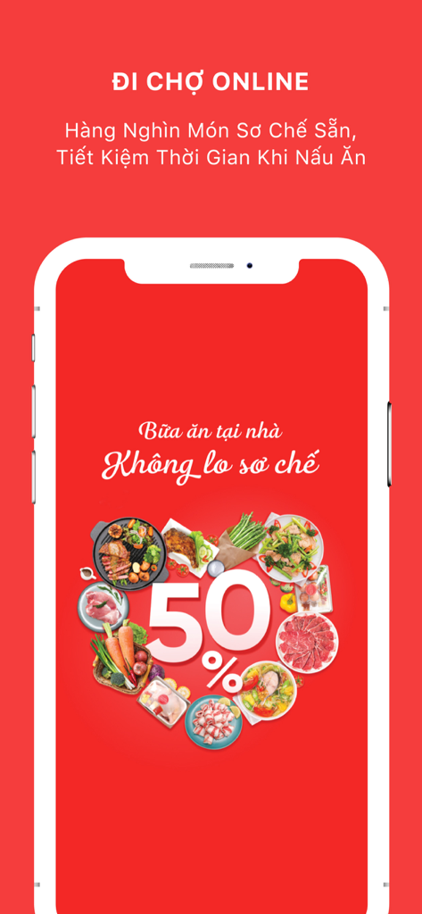 Cooky - Cho Bữa Ăn Tiện Lợi - Cooky mobile app screen featuring pre-prepped meal kits and a 50 percent discount offer