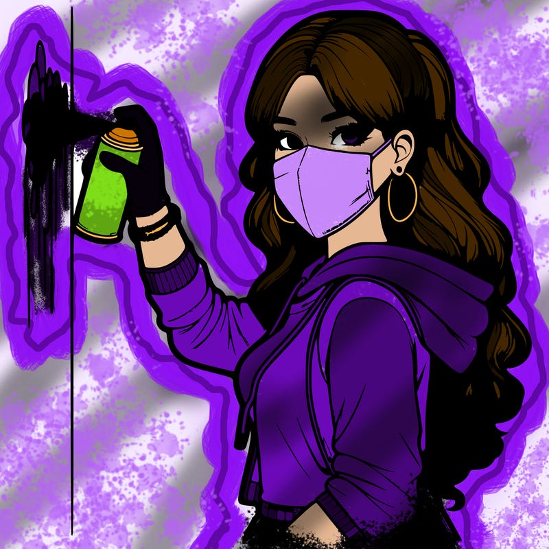 realistic girl with mask spray painting a wall