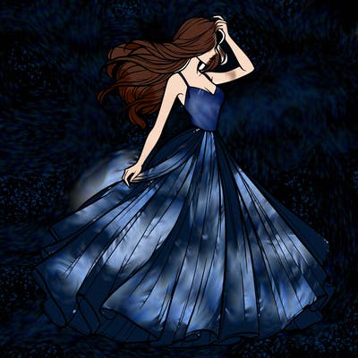 realistic woman with dress flowing in the wind