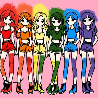 a group of girls wearing crop tops and shorts