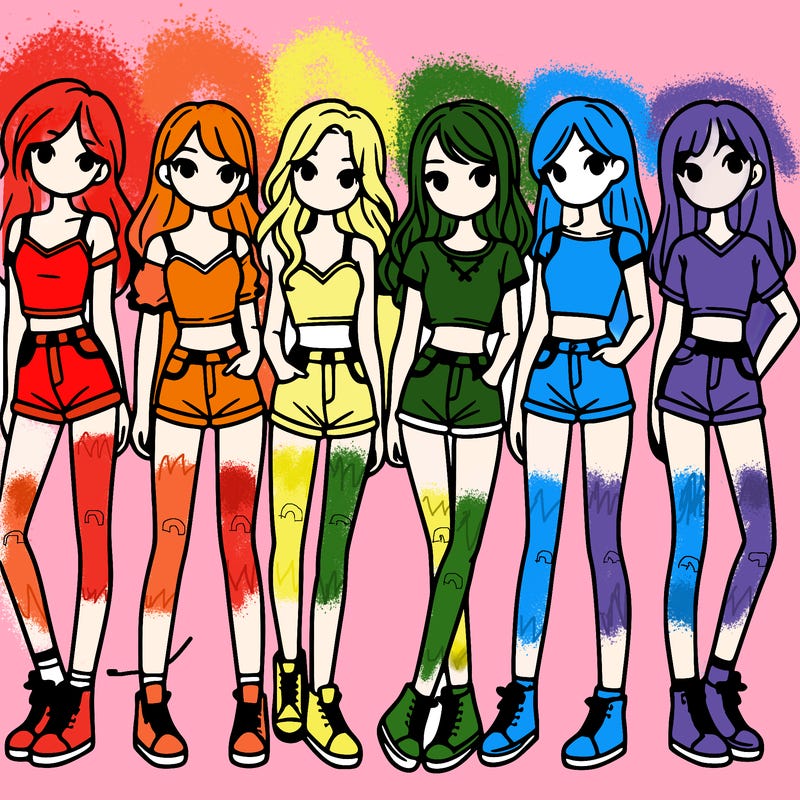 a group of girls wearing crop tops and shorts