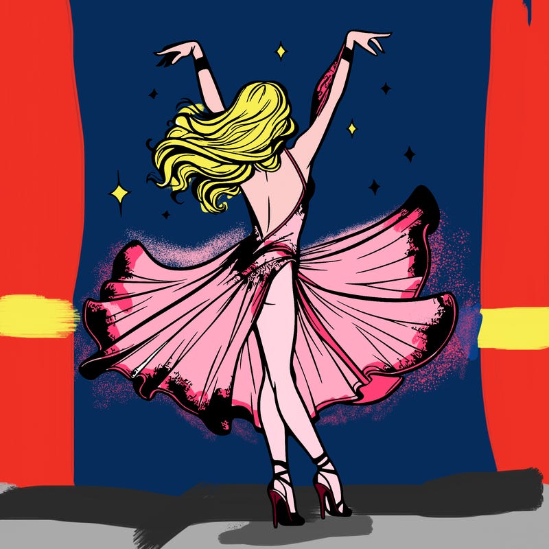 dancer dancing with a shimmery costume on realistic