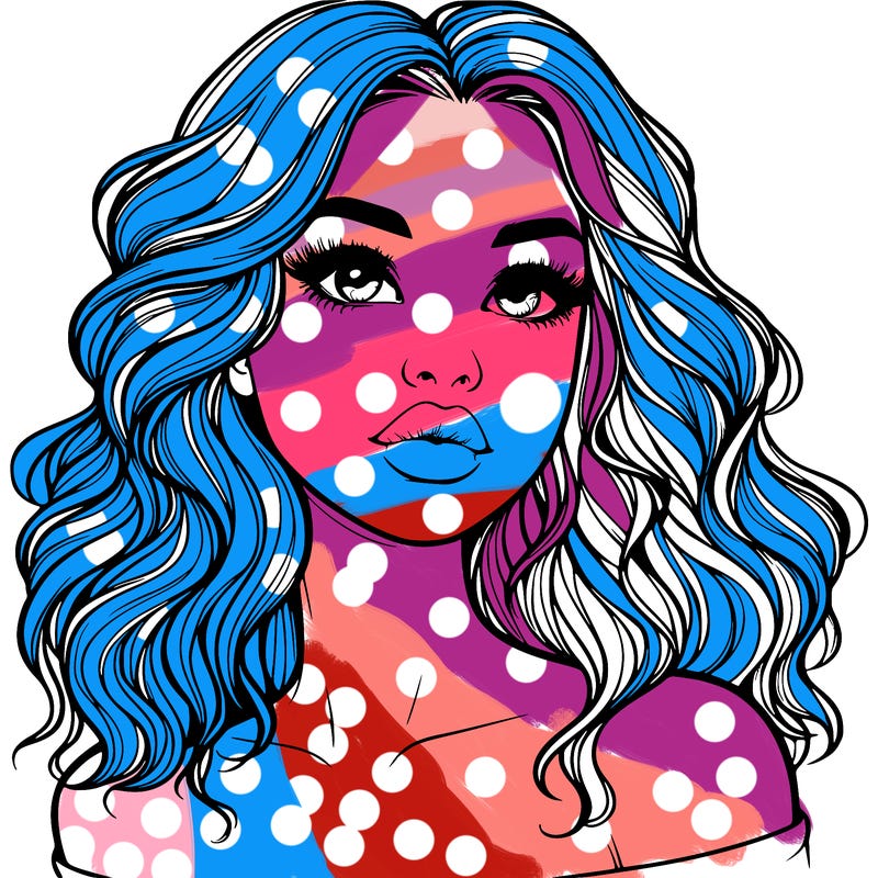 realistic girl with wavy hair and lips