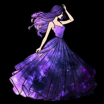 realistic woman with dress flowing in the wind