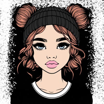 realistic girl with buns in her hair with a beanie on