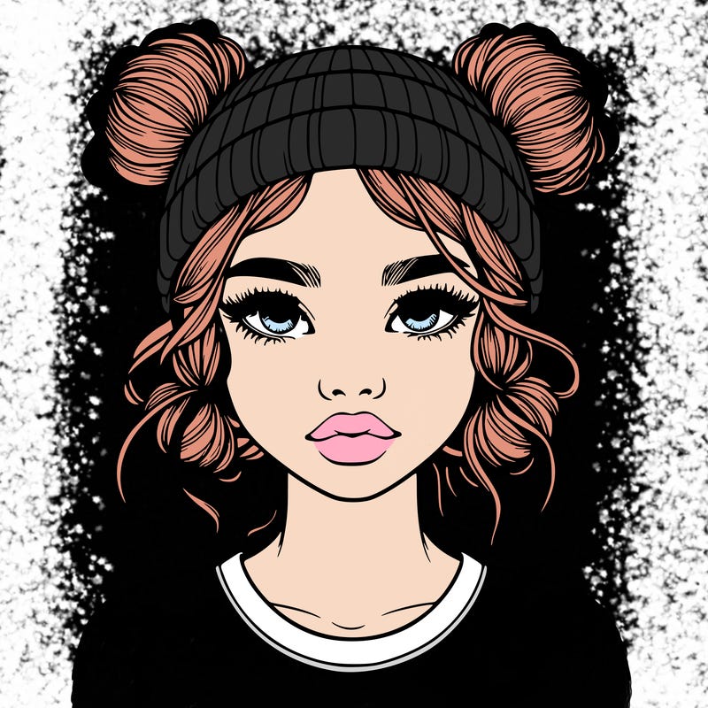 realistic girl with buns in her hair with a beanie on