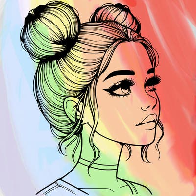 realistic girl with buns on the top of her head