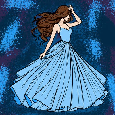 realistic woman with dress flowing in the wind