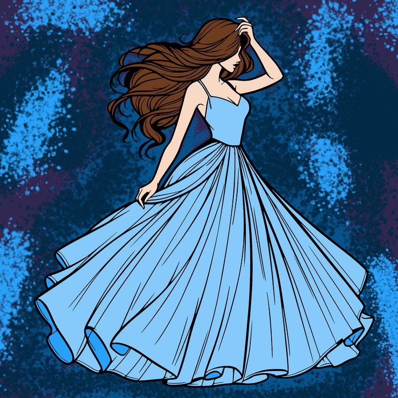 realistic woman with dress flowing in the wind