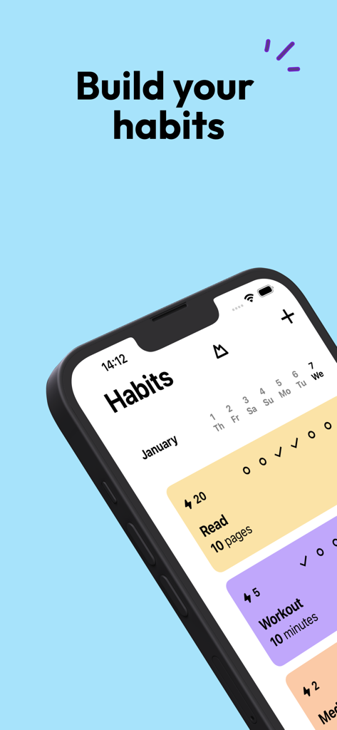 Smartphone displaying the Onrise habit tracker interface with daily goals for reading and workouts