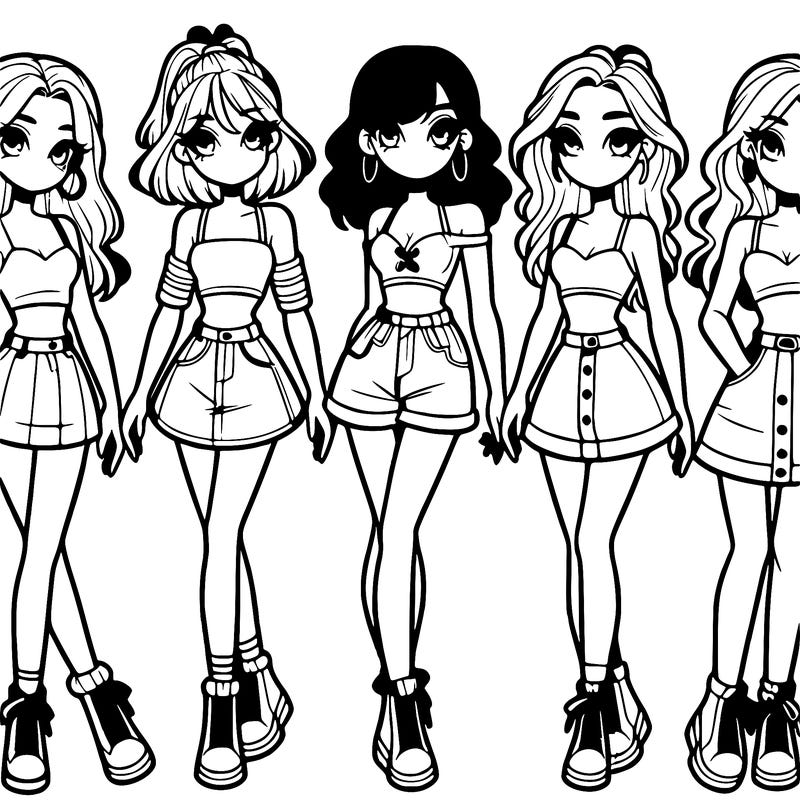 5 girls in crop tops and skirts