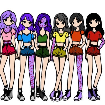 a group of girls wearing crop tops and shorts