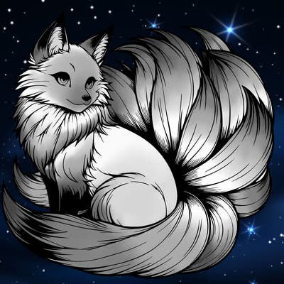 realistic detailed 9 tailed anime fox