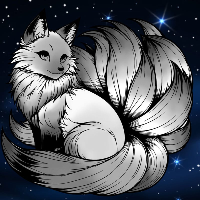 realistic detailed 9 tailed anime fox