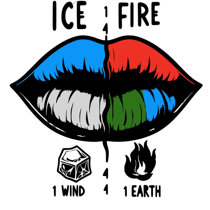 realistic lip split in fourth . 1 fourth ice 1 fire 1wind 1 earth