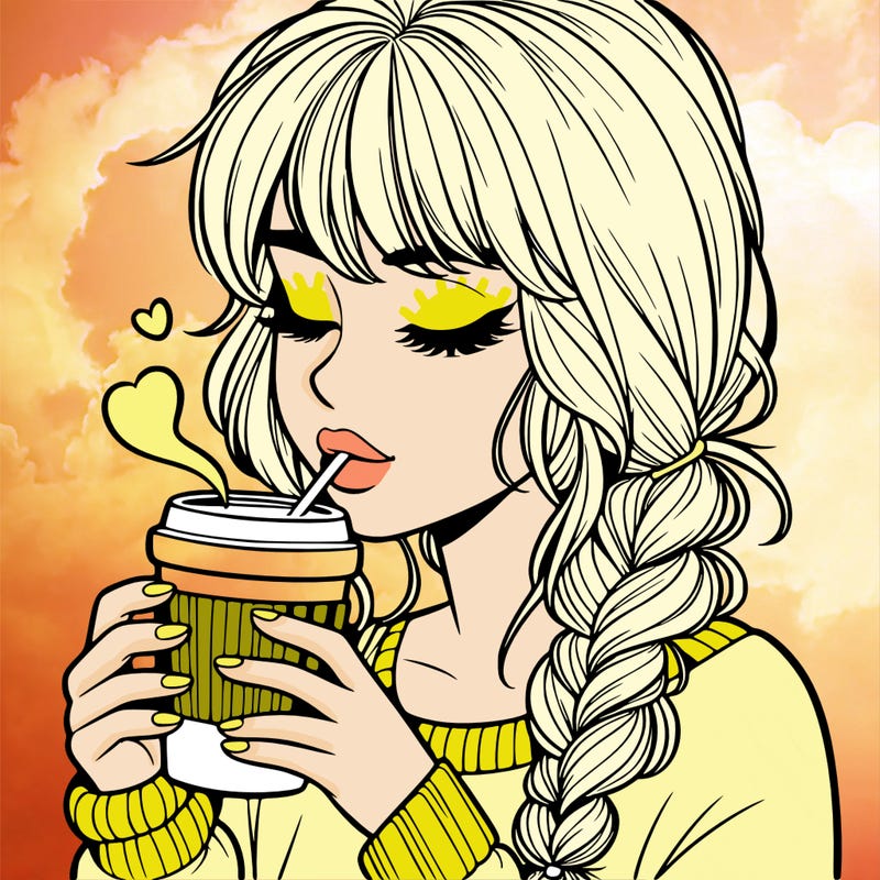 realistic girl drinking coffee