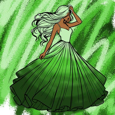 realistic woman with dress flowing in the wind